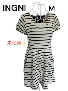 [未使用]INGNI バックリボンストライプフレアワンピース M イング