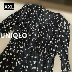 UNIQLO 花柄Vネックフレアワンピース　XXL ブラック