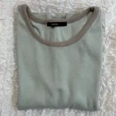 ミントグリーン リブ編み 半袖Tシャツ
