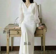 ☆大人気☆Mサイズ限定１点★二次会パーティに★白★ロングドレスウェディング_=