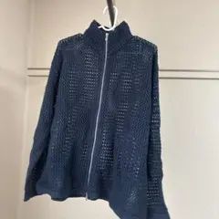 CLEL フルジップ透かし編みニット ネイビーXS