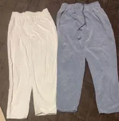 WEGO コーデュロイシェフパンツ L アイボリー &水色系