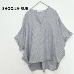 シューラルーSHOO•LA-RUEストライプVネック半袖シャツ　ラグランスリーブ