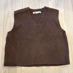 ZARA ノースリーブ ニットベスト ダークブラウン Sサイズ