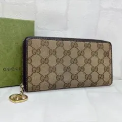グッチ GUCCI 長財布 キャンバス ラブリーハート ラウンドジップ ブラウン