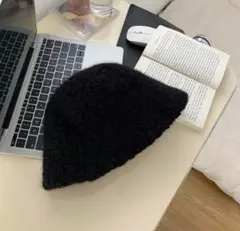 レディース帽子 レディースハット ボア帽子 バケットハット 秋冬帽子 ふわふわ黒