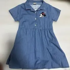 【petit main】Disney ミニー 刺繍 デニムシャツワンピ 90