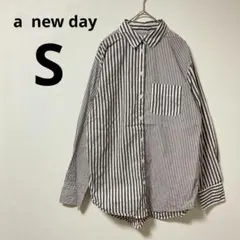 a new day 【S】 ストライプ シャツ ブラウン カジュアル