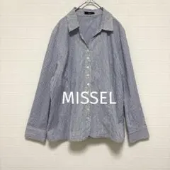 MISSEL ミゼール 長袖シャツ ストライプ スキッパー 青【LL】大きいのサムネイル