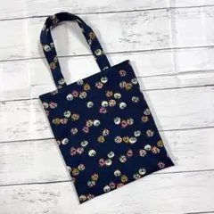 フクロウ柄 ネイビー トートバッグ　ハンドメイド