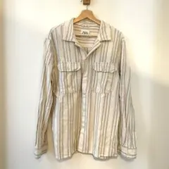 ZARA アイボリー ストライプ 長袖シャツ　Lサイズ