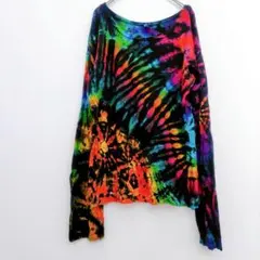 レア✨カットソー 【フリー】ブラック カラフル タイダイ柄 長袖