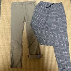 ベージュとチェック柄のロングパンツ　２本