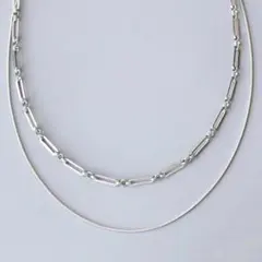 二連 スクエアチェーン ネックレス シルバーステンレス 新品