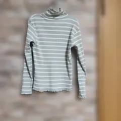 ever closet ストライプ タートルネック 130　ミルクグリーン