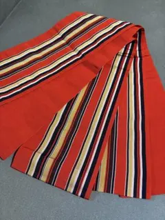 半幅帯　小袋帯　本場筑前　正絹　赤地 縞模様　浴衣　絞りや綿絽・絹紅梅に素敵のサムネイル