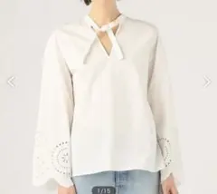 macphee マカフィー　カットワークエンブロイダリー ボウタイブラウス