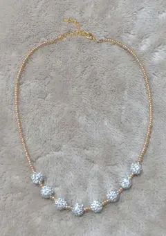 ハンドメイド　ネックレス　チョーカー　ラインストーン　パヴェビーズ　ビーズ　丸玉