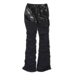 異素材 ドッキング フレアパンツ BLACK レザー シャカシャカ サブカルのサムネイル