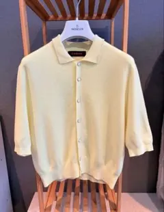 タグ付新品 CABaN コットンカシミヤ パールロゴポロカーディガン 白