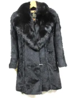 伊太利屋　ウール ブラック ロングコート ファー付き 伊太利屋 ウール ブラック ロングコート ファー付き 2025年最新