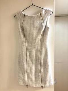 ジッパー付きツイードワンピースミニドレス Sサイズ