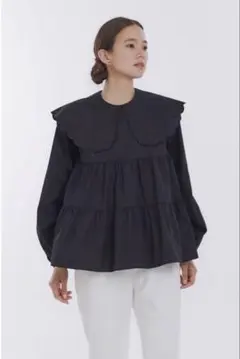 ✨美品✨yori ヨリ スカラップロングスリーブブラウス シャツ ブラック