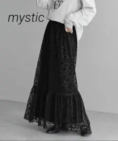 mystic ミスティック レーススカート ロング ブラック S フロッキー加工