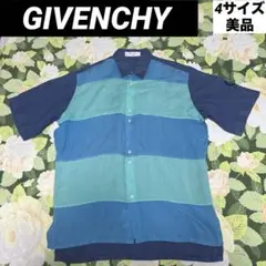 美品【値下げOK】GIVENCHY 古着シャツ 4 青緑ボーダー柄 袖刺繍ロゴのサムネイル