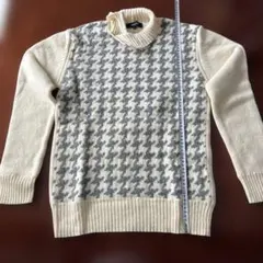 アイボリー ハウンドトゥース柄 ニットセーター