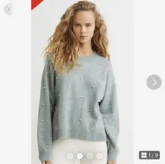 H&M パール　ニット　ミントグリーン