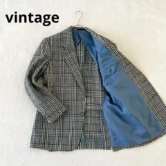 vintage テーラードジャケット 厚手ウール 千鳥格子 グレー サイズM相当