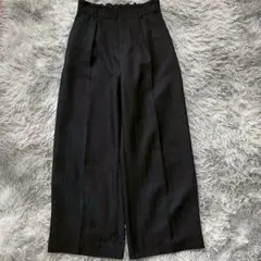 【コムサイズム】黒 ヘリンボーン ワイドパンツ M カジュアル 体型カバー