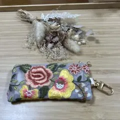 インド刺繍リボンポーチ ゴールドファスナー付き