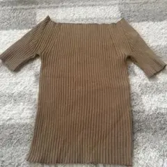 LAGUNAMOON ブラウンリブオフショルダートップス