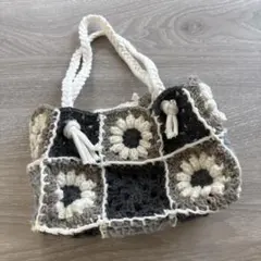 ハンドメイドグラニーバッグ グレー ホワイト