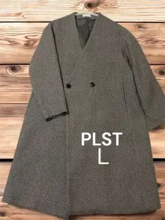 PLST ノーカラーロングコート ゆったりLサイズ