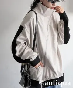 antiqua アンティカ 斜めジップ 配色ライン ブルゾン ベージュ