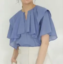 アメリヴィンテージ　シースルー　トップス　ブルー AMERI VINTAGE シースルーレイヤード ブルー トップス - メルカリ