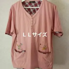 eulady:II ピンク Vネック Tシャツ 猫刺繍　ＬＬサイズ
