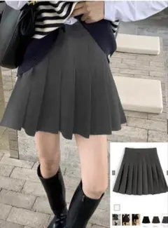 ダークグレー プリーツスカート ミニ丈