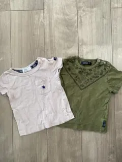 オリーブグリーンとピンクのTシャツ2枚セット