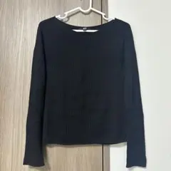 UNIQLO リブ編み ボートネック 長袖トップス 黒　Sサイズ