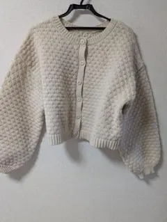 クリーム色 ボタン付きカーディガン Lサイズ