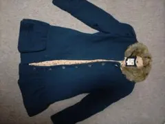 earth music＆ecology　ファー付きダークブルーロングコート