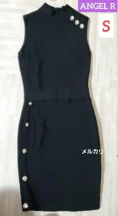 エンジェルアール 膝丈 タイトドレス ハイネック ゴールドボタン