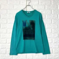 アーヴェヴェオム/L/青/長袖Tシャツ/Vネック/アートプリント付き/春秋のサムネイル