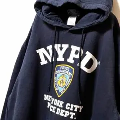 NYPD デカロゴ スウェットパーカー ネイビー 紺色 XL 古着
