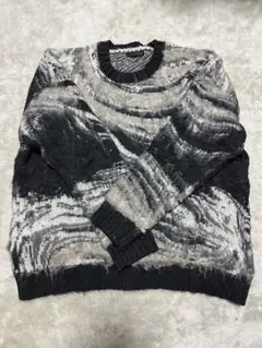 ZARA　黒とグレーのマーブル模様ニットセーター　L