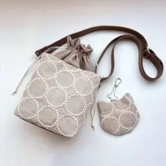 ミナペルホネン タンバリン　ポケット巾着ショルダーバッグ　ねこポーチ付き